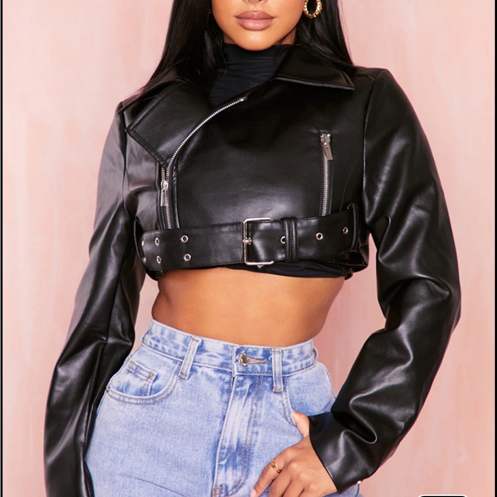 Cropped Leather Jacket - image 1